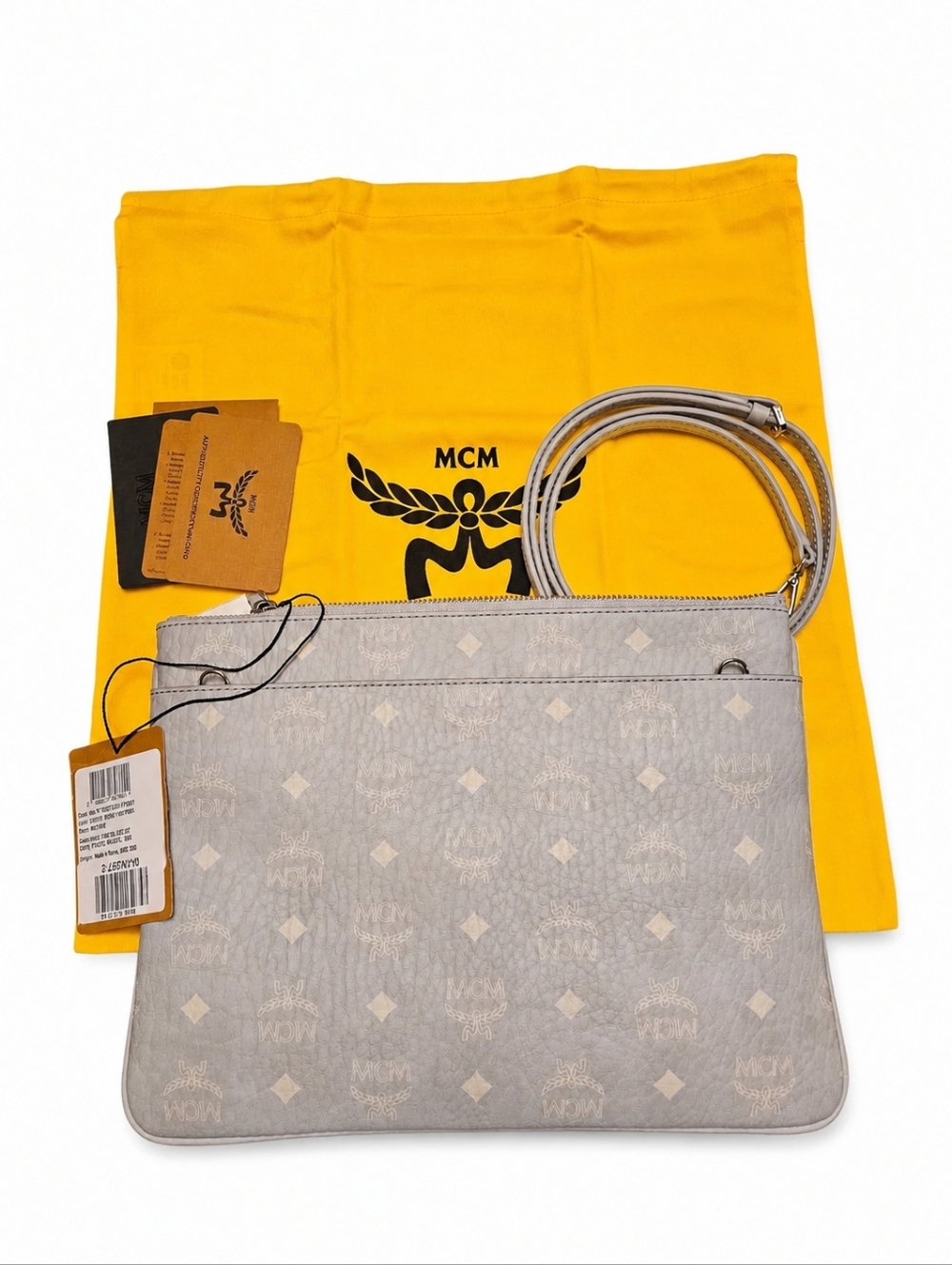 MCM Aren Crossbody Pouch/ Clutch in Visetos In Misty Grey NWT/ COA & Dustbag - Picture 6 of 6